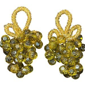 Vintage Handmade Beaded Grape Cluster  Ornaments Gold & Yellow Decorations